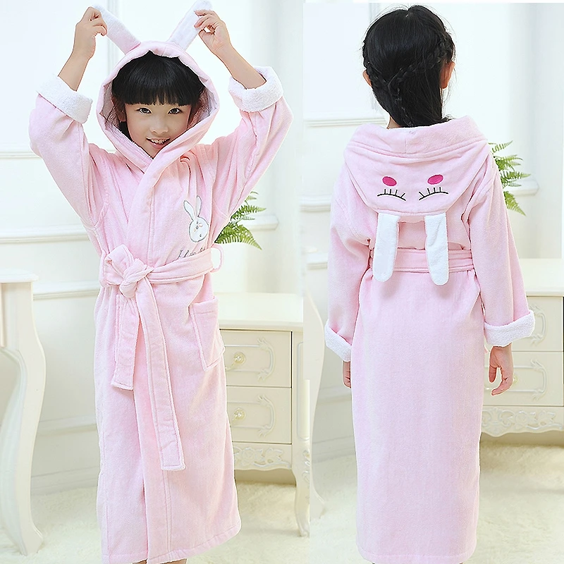 Children's Bathrobes Kids Cotton Hooded Cartoon Cap Long Sleeve Sleepwear Girls and Boys Robes Pyjamas Spa Robes Winter Autumn