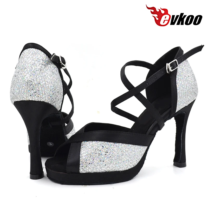 Customsize Platform 10cm Heel Latin Dance Shoes Girls leather sole US4-12 white black Tan color Latin Dance shoes women Evkoo420