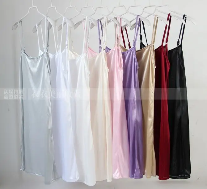 

Spaghetti strap tank underskirt women Spring and summer medium long slip dress basic underskirt one-piece full slip petticoat