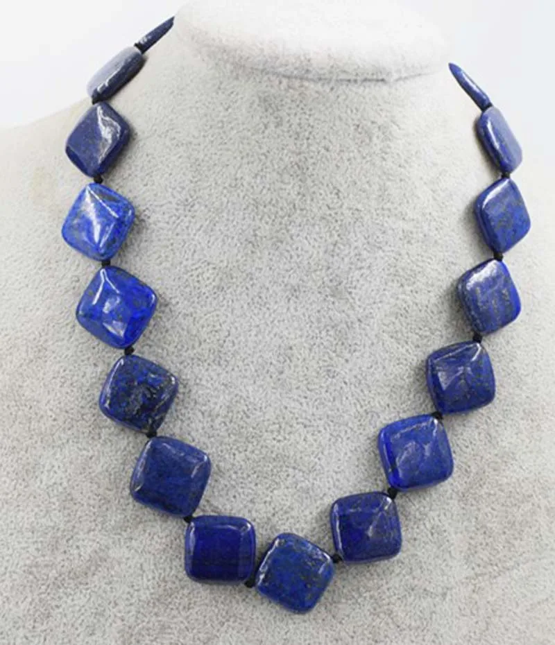 

lapis lazuli square blue 20mm necklace 17" nature beads FPPJ wholesale beads nature FPPJ