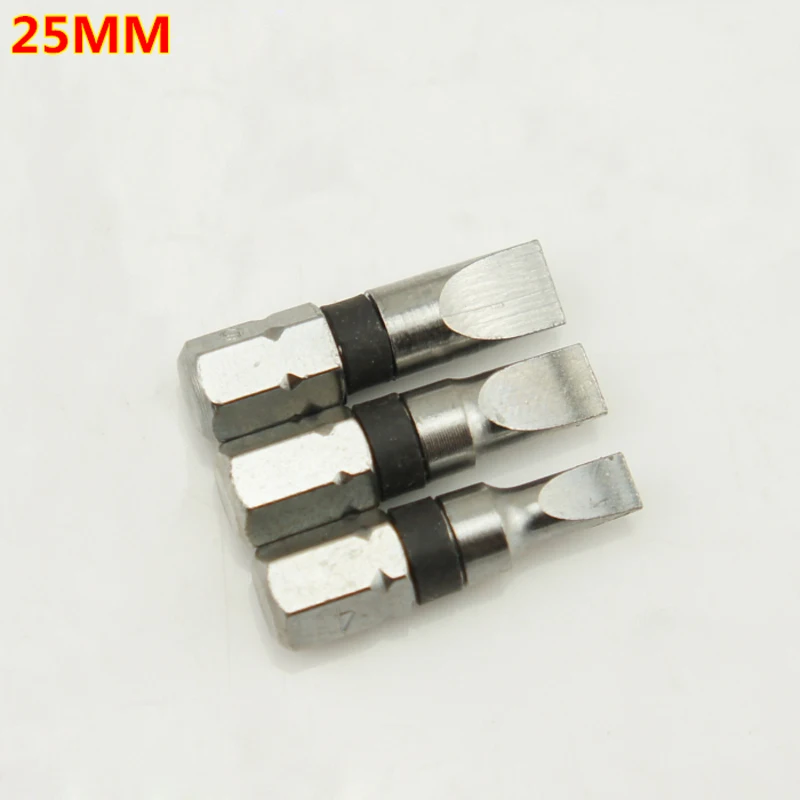 3pcs 1/4" Hex 25mm Lenght Flat Head Slotted Screwdrivers Bits 4mm 5mm 6mm S2 steel screw driver bit