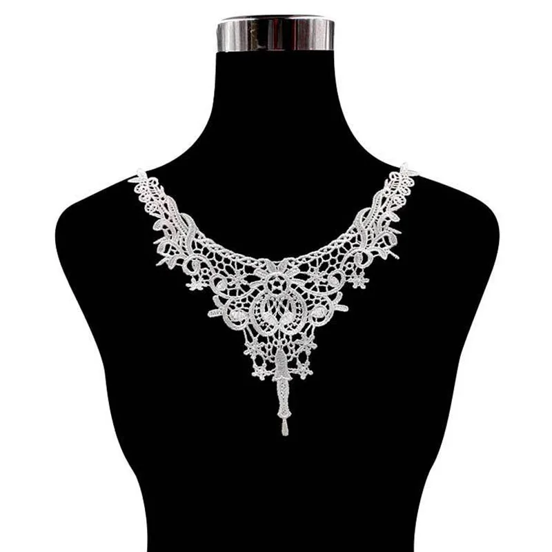 Polyester Applique Lace Fabric Collar Sewing, DIY Embroidery Lace Neckline for Dress Decoration, Black and White Fashion, 1Pc