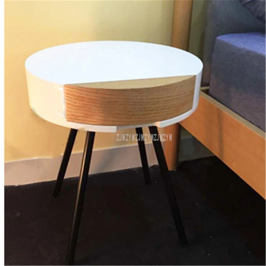 Modern Small Round Tea Coffee Table With Drawer Storage Wood Stoving Varnish Living Room Bedroom Corner Sofa Side Table 45cm