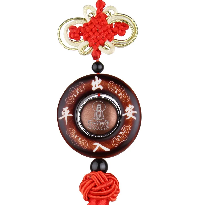 Kayme sandal wood car interior hanging ornament amulet for safe auto pendant car charms for rear view mirror decoration