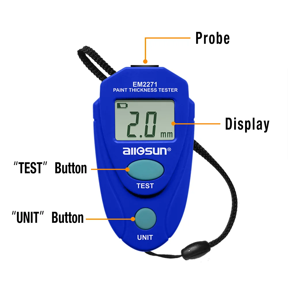 ALLOSUN Coation Thickness Gauge 0-80 mil Car Paint Film Thickness Tester Car Coating Measuring Tools Paint Thickness Meter