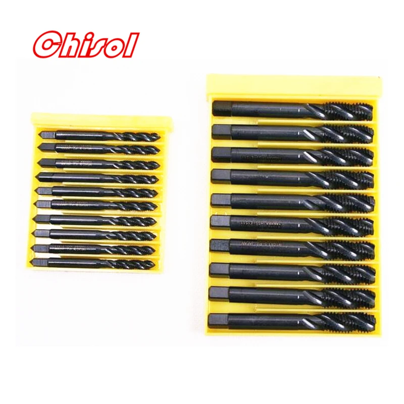 10pcs/lots M2 M2.5 M3 M4 M5 M6 M8 M10 M12 M14 M16 M18 YAMAWA screw taps nitride high speed steel spiral taps