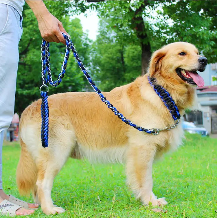 2017 New High Quality Upgraded color collar rope Large Dog Leashes Iron chain P chain Pet Traction Rope Collar Set For Big Dogs