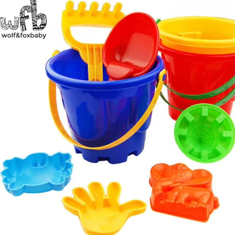 

6pcs/lot 14*17cm Lovely Child Beach Toy Large bucket set Cute Large Hourglass Sand Tools Bath Toys Set summer hot sale