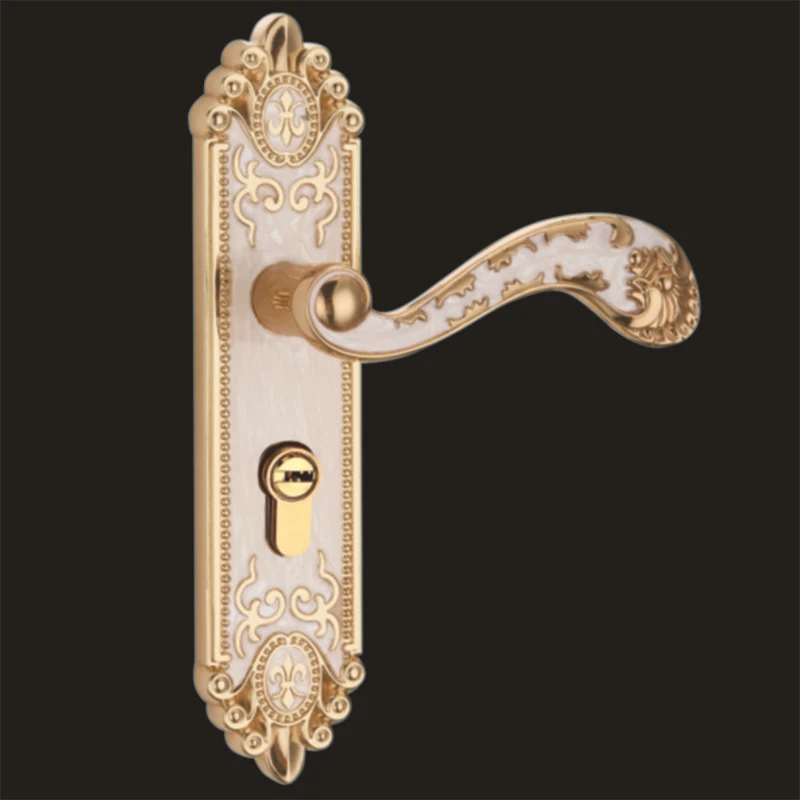 

European carving locks Mechanical double tongue locks Guest room inset jades door lock Zinc alloy bedroom woode mute handle lock