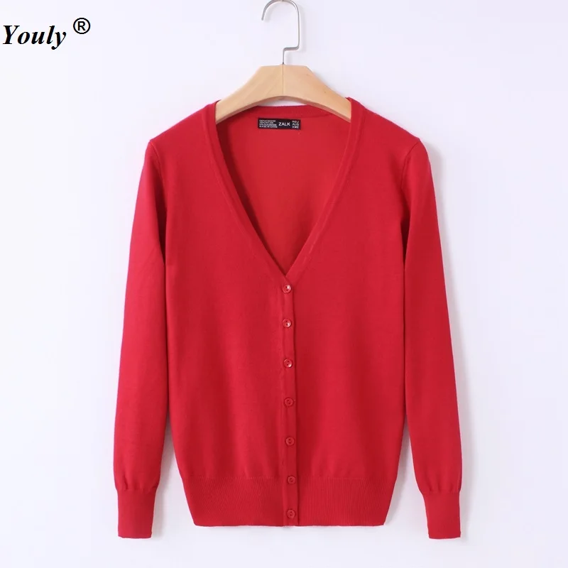 Solid candy Colors Sweater Women Cardigan Knitted Sweater Coat Long Sleeve Crochet Female Casual V-Neck Woman Cardigans Tops