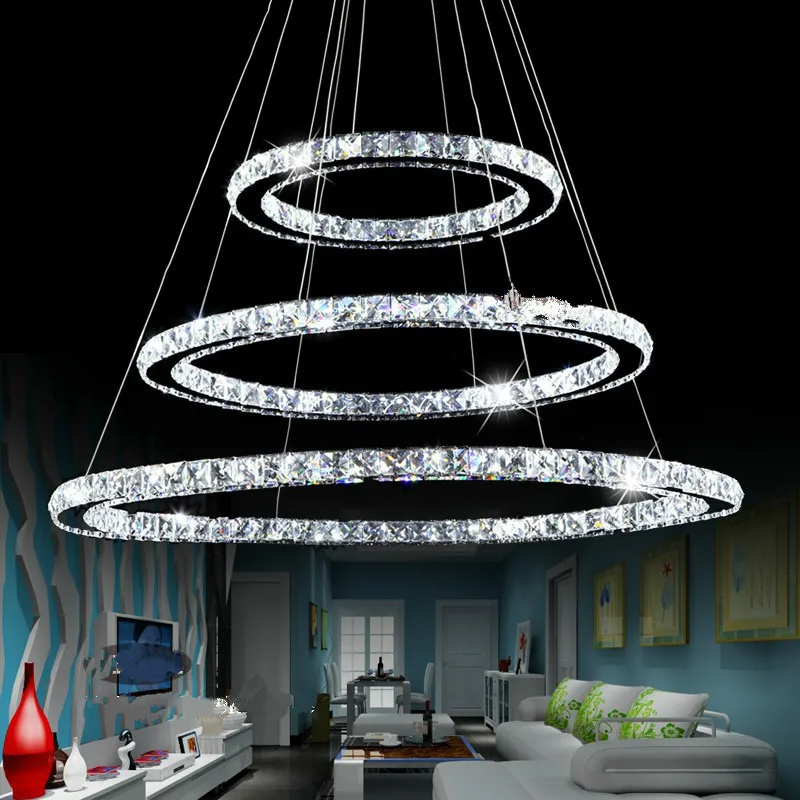 Hot Selling 3 Diamond Ring Crystal Light Fixture, LED Pendant Light suspension Lumiere Modern LED Lighting Circles Lamp MD8825