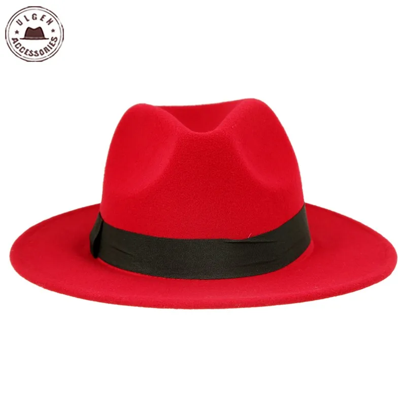 Vintage Unisex Wool Jazz Hats Large Brim Felt Cloche Cowboy Panama Fedora Hat for Women MenTrilby Derby Fedoras image 3