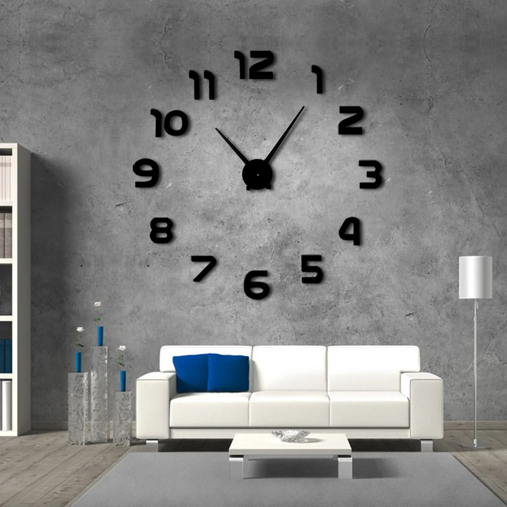 DIY Large Silent Wall Clock Simple Modern Design DIY 3D Mirror Effect Large Arabia Numerals Sticker Clock Watch Home Decor