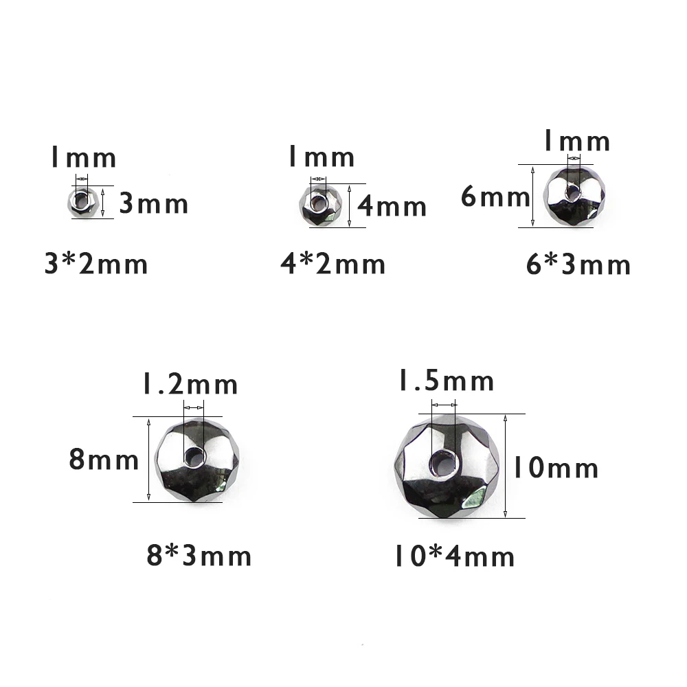 BTFBES Faceted Hematite Flat Round Loose Beads Natural Black Stone Ball Selectable 3/4/6/8/10MM Beads For Jewelry Bracelet DIY