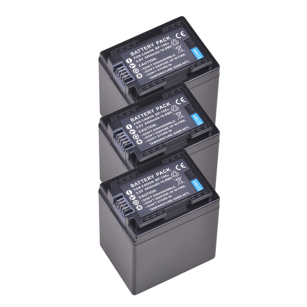 3Pc 4450mAh BP-745 BP-727 BP-718 BP745 BP727 Battery Akku for Canon BP-709 BP-718 BP-727 BP-745 BP709 BP718 BP727 BP745 HF406 R3