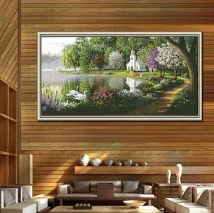 

Высочайшее качество 14CT наборы для вышивки крестом без печати набор рукоделие для вышивания Декор искусство красивый лебединое озеро пейзаж животное