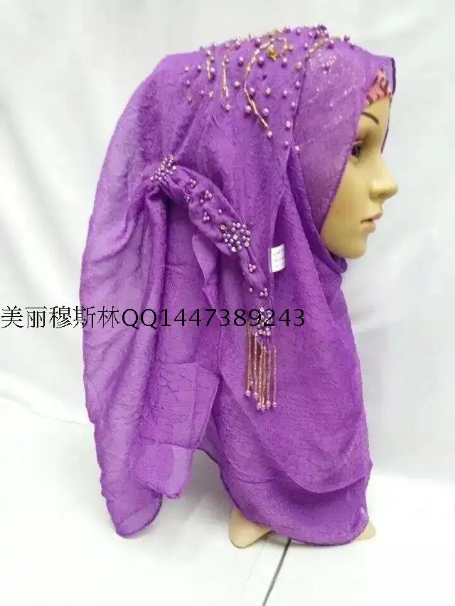 2015 green purple Chiffon New Handmade Beaded button turban Muslim supplies