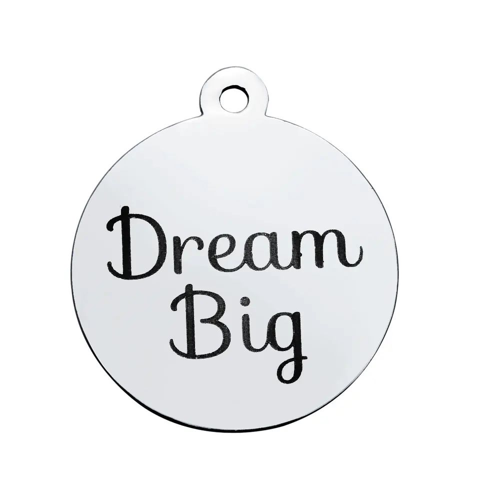 BULK 30pcs Stainless Steel Inspirational Quote Dream Big Charms Engraved Letters Pendant 20*23.2mm