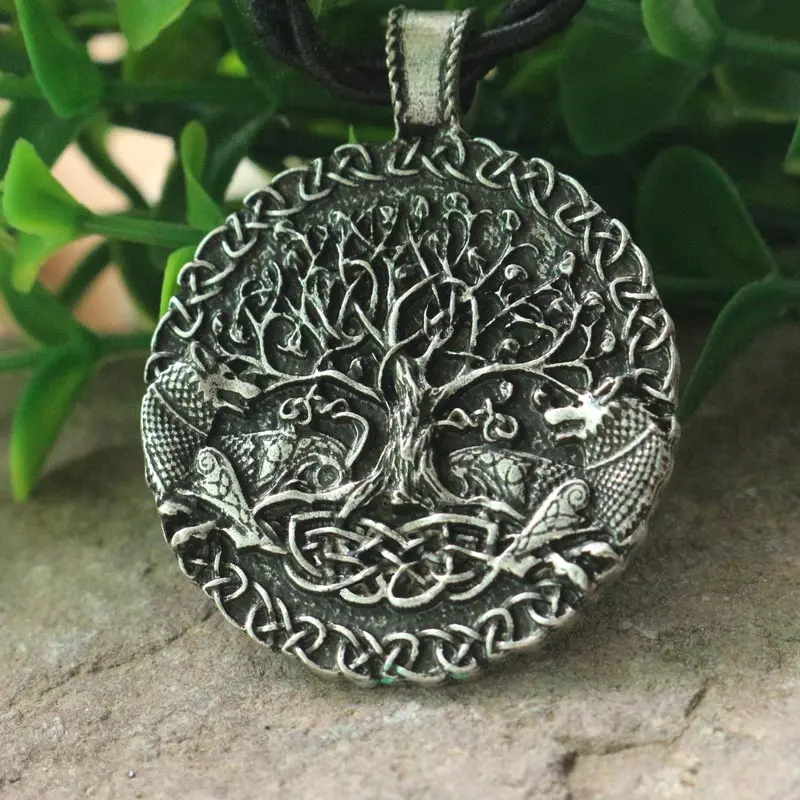 lanseis 1pcs Two wolves sigil commissioned Celt wolf pendant two wolves tree of life and world tree jewelry viking men necklace