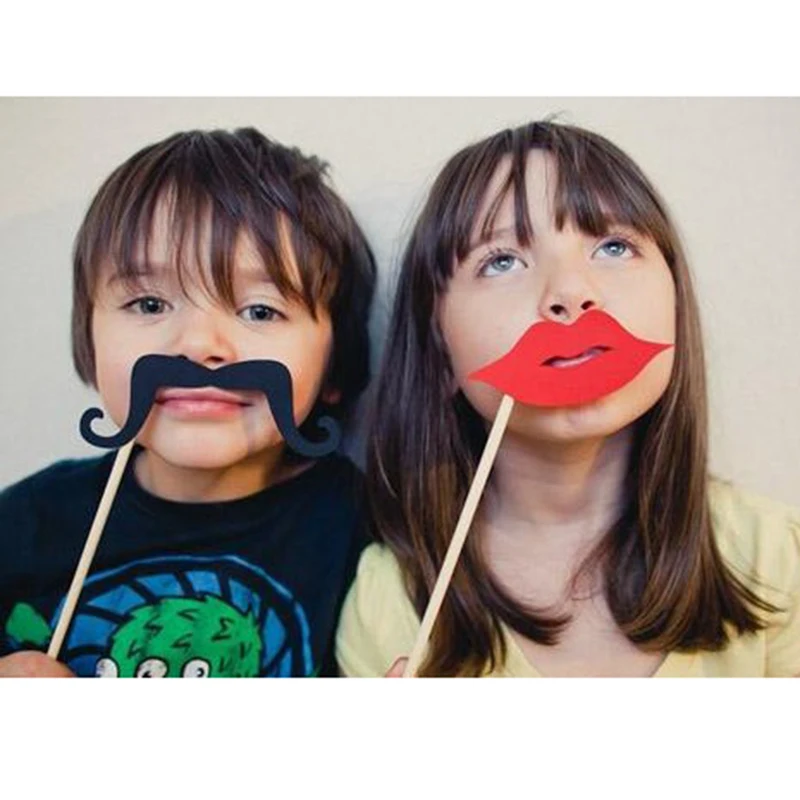15pcs Photo Booth Props Funny Single Kid DIY Red Lips Black Paper Beard Frame On A Stick Wedding Favor Brithday Party Supplies