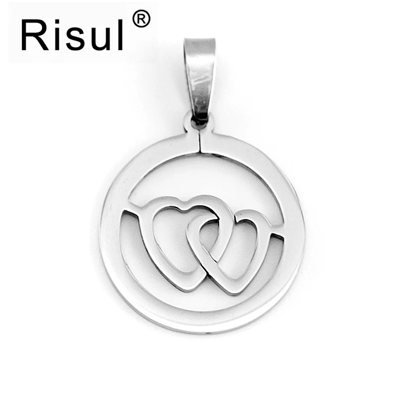 

Risul 50pcs Cupid's heart 2 sides high polished round Pendant stainless steel Metal Necklace for women wholesale price