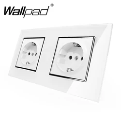 Hot Selling CE Approved Wallpad Luxury Tempered Glass EU European Standard 156*86mm Double 16A Plug EU Wall Socket with Claws