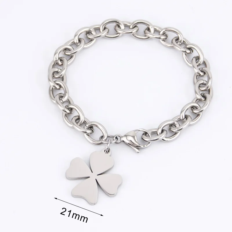 Stainless Steel women bracelet JEWELRY heart tag bracelet Rolo cable femme with tags bangle for couples Chain & Link Bracelets