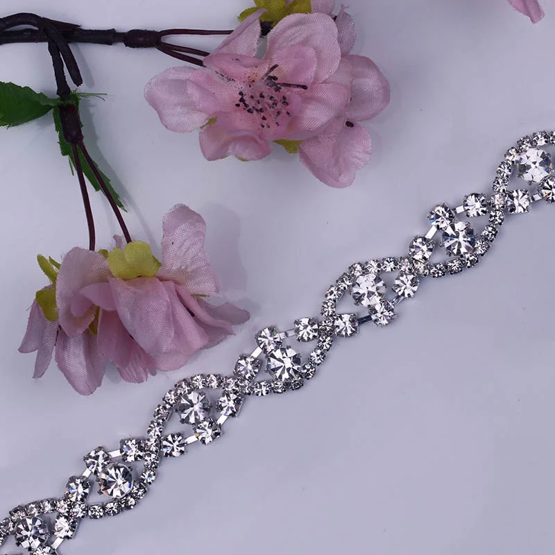 Free Shipping 5yards Rhinestone Chain Bridal Sash Rhinestone Applique, Wedding Applique,Rhinestone Trimming LSRT037