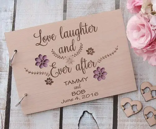 personalized Love Laughter and Ever After wedding guest album engraved Wooden guestbooks Reception party favors decorations