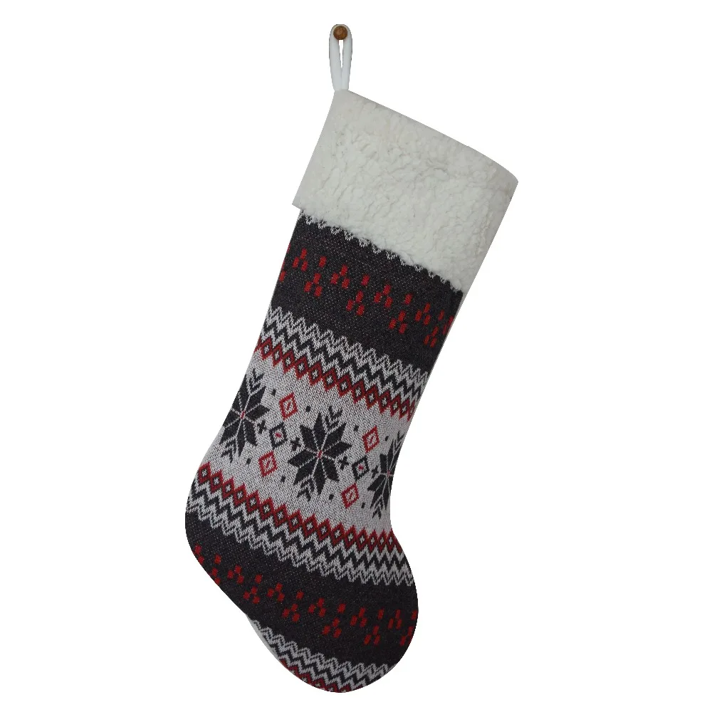 Sorrento Knitted snowflake design Christmas Stocking with sherpa cuff Christmas tree decoration Fashionable socks 10*19inch