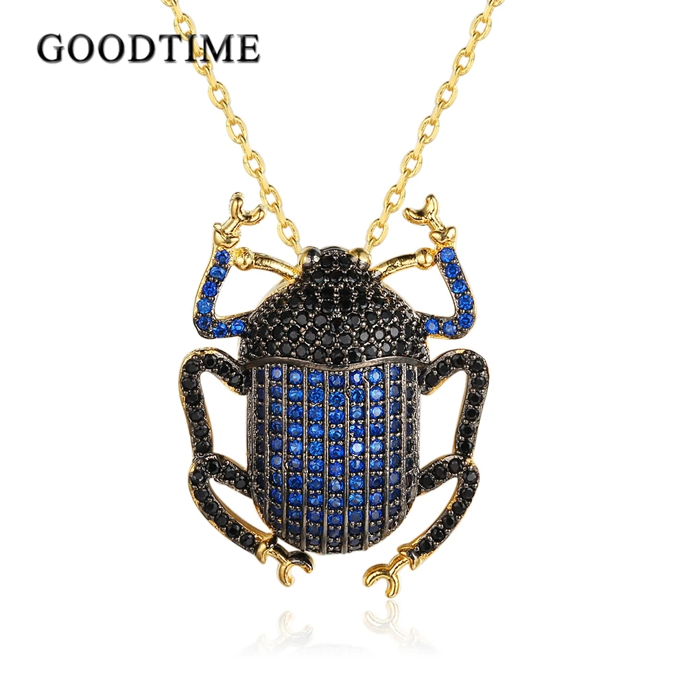 Vintage Insects Necklace Blue Frog Pendant Necklaces for Women Girls Jewelry Fashion Clothing Accessories Dual-use Pins Jewelry