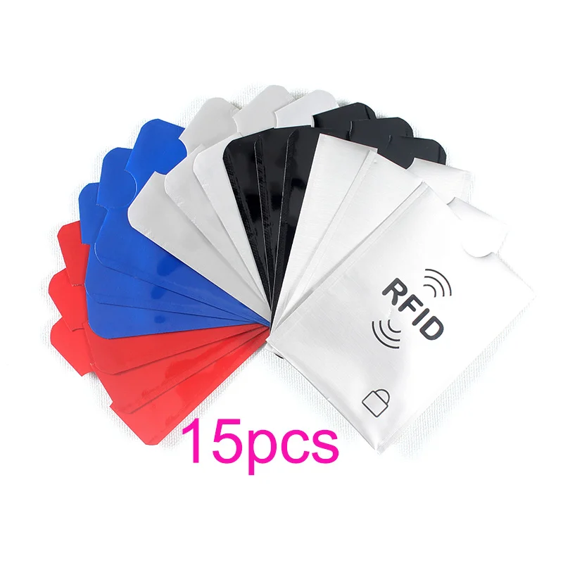 15pcs Colorful Anti Rfid Wallet Blocking Reader Lock Bank Card Holder Id Card Case Protection Metal Credit Card Bag Aluminium