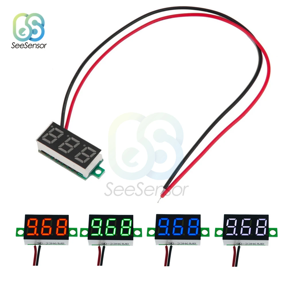Mini voltmetro digitale a LED da 0.36 pollici voltmetro 2 fili DC 4.7V 32V Display a 3 cifre pannello rosso/verde/blu/bianco
