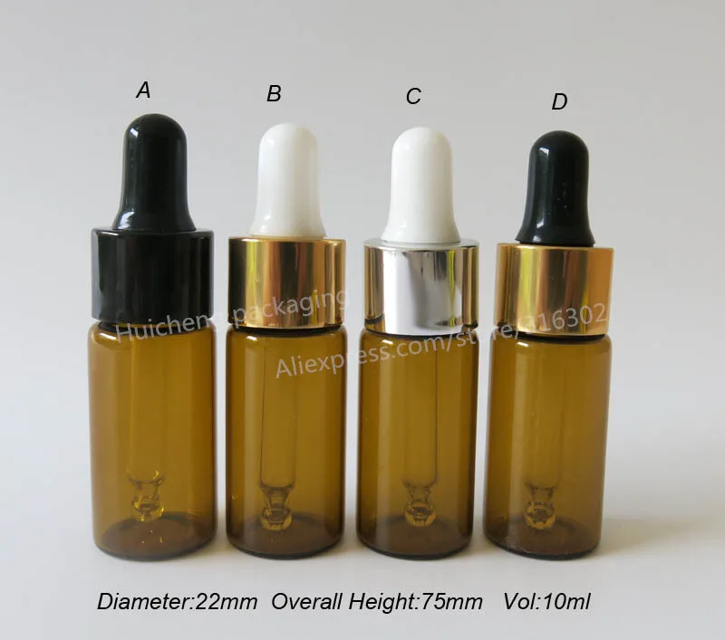 300 x 10ml Travel  Amber Empty Glass Essential Oil Dropper Bottle 10cc Brown Glass  E-liquid Dropper Vials Containers