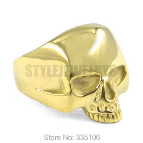 

Free shipping! Gold Skull Biker Ring Stainless Steel Jewelry Gothic Skull Motor Biker Men Ring SWR0036G