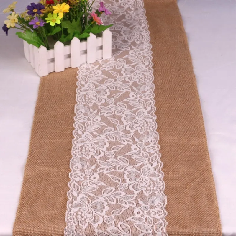 100% Natural Jute Burlap Table Runner Rustic Shabby Hessian Table Runner for Wedding Festival Party Event Decorations 30*275CM