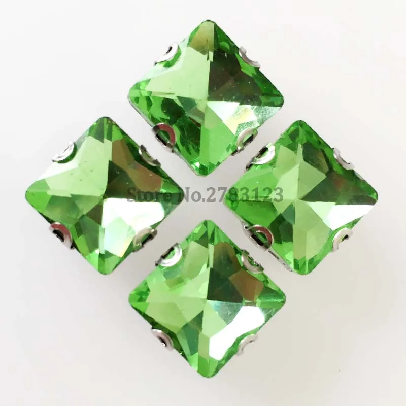 Scratch-resistant light green square flat back high quality Glass sew on rhinestones with D claw 20pcs/bag SWZD016