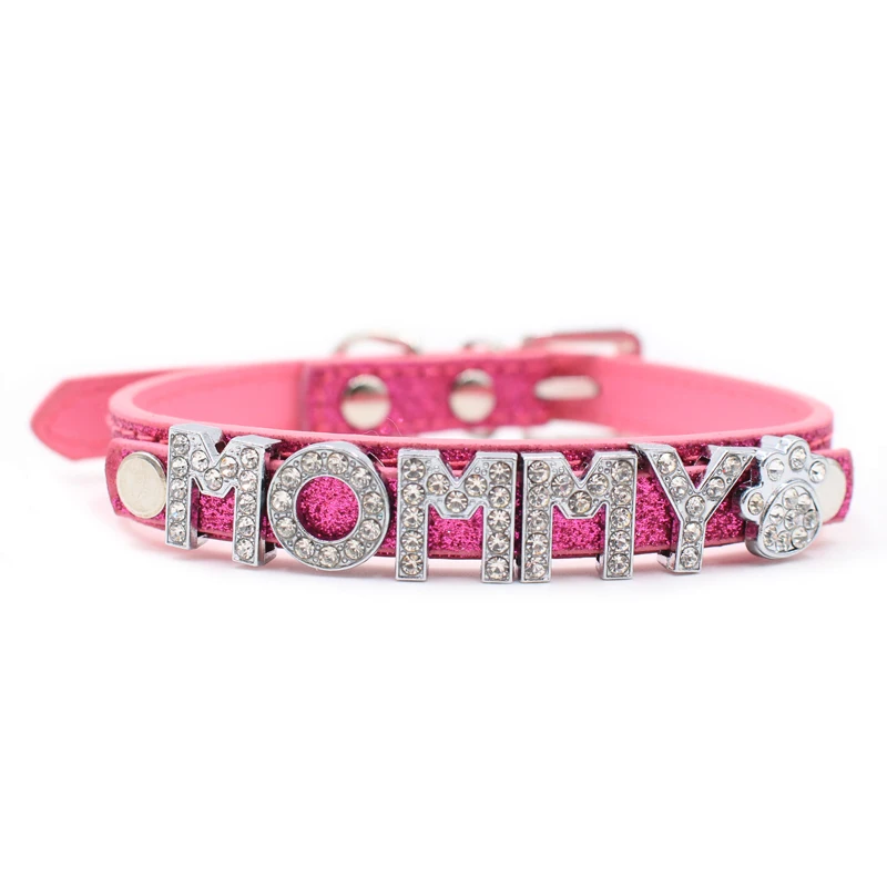 Custom Pet Name Dog Collar Luxury Rhinestone Letter Adjustable Personalized Blingbling Leather Dog Cat Collar Small Medium Dogs