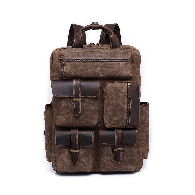 2023 Genuine Leather Backpack Vintage Crazy Horse Travel Backpack Women Men Bolsa Luxury Oil Wax Canvas Bag