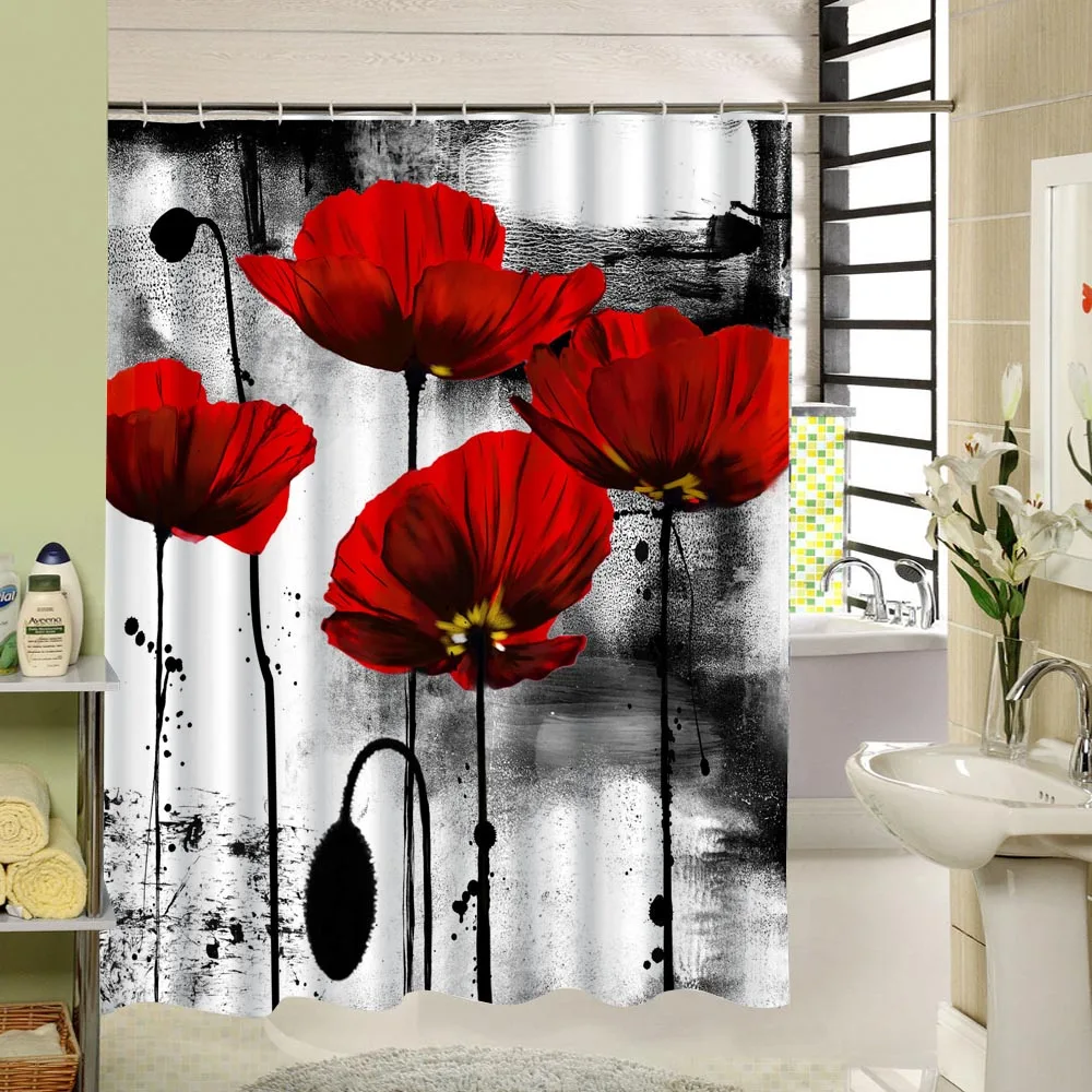 The Red Flowers Grow In The River That See Active and Enthusiastic Life 3d Print Shower Curtain Art Design Bathroom Decor Gift