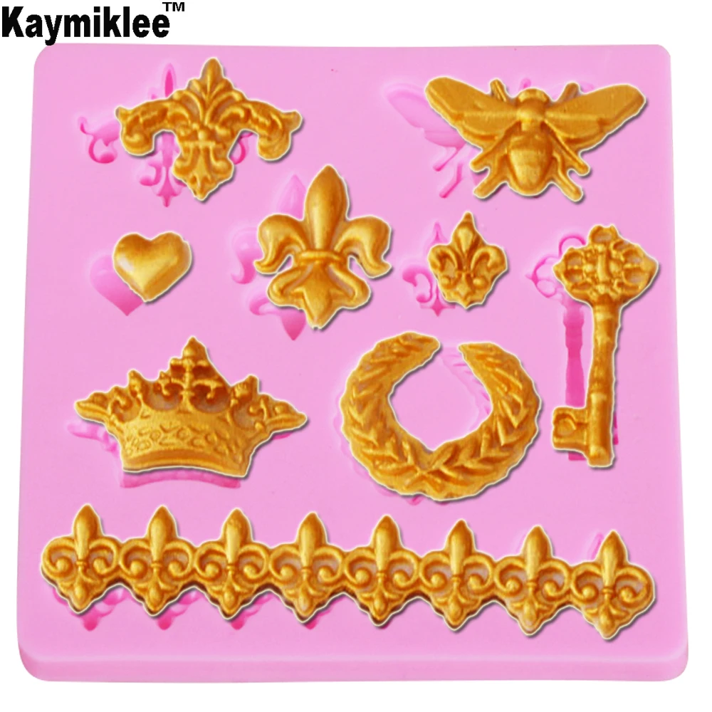 M987 Bee Key Crown Decorative Pattern Shape Silicone Mold Cake Decoration Fondant Cake 3D Mold Soap Mold Food Grade