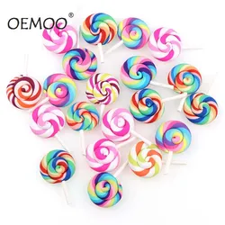 10pcs Spiral Rainbow Polymer Clay Cabochons  Beauty Kawaii  lollipop Candy  Flatback For DIY Phone Decoration