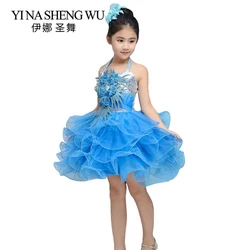 Children Jazz Dance Girl Stage Costumes sequins Cute Tutu performance clothing net yarn skirt Hip Hop Stage Dancing Suits