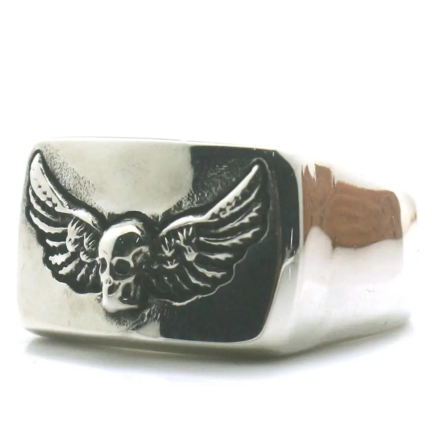 Mens Boys 316L Stainless Steel Cool Biker Eagel Angle Wings Skull Ring