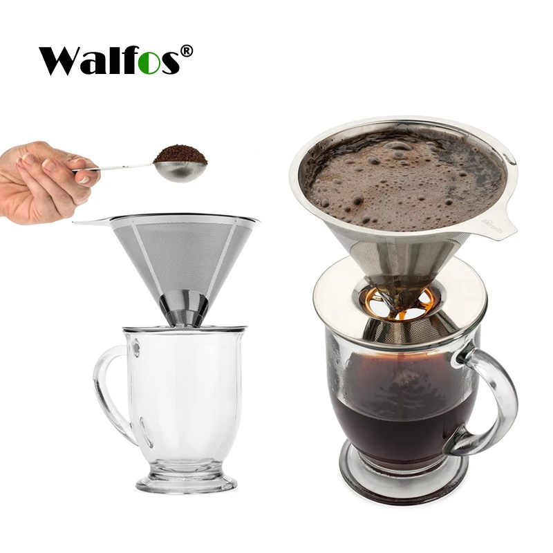 

Stainless Steel Cone Reusable Coffee Filter Baskets Mesh Strainer Pour Over Coffee Dripper With Stand Holder