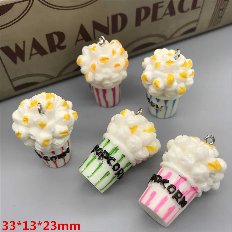 lets start!set 10pcs,3D resin popcorn.mixed colors.Paper cups popcorn,food Cabochon for phone/key chain decoration,DIY33x13mm