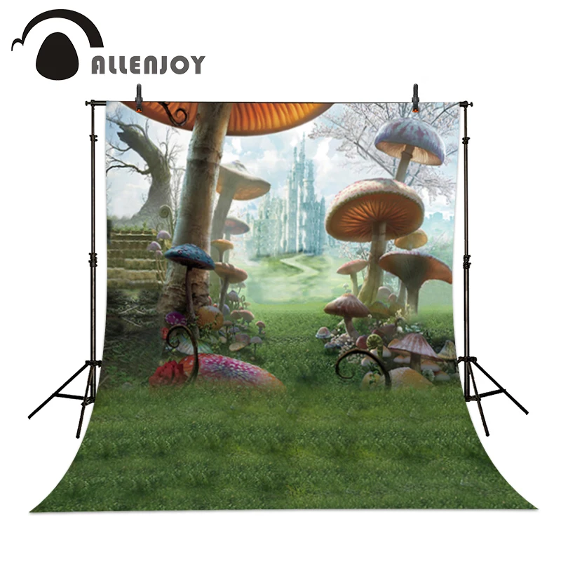 Allenjoy background for photos Alice Wonderland castle mushrooms children\'s photographic camera backdrop vinyl studio photophone