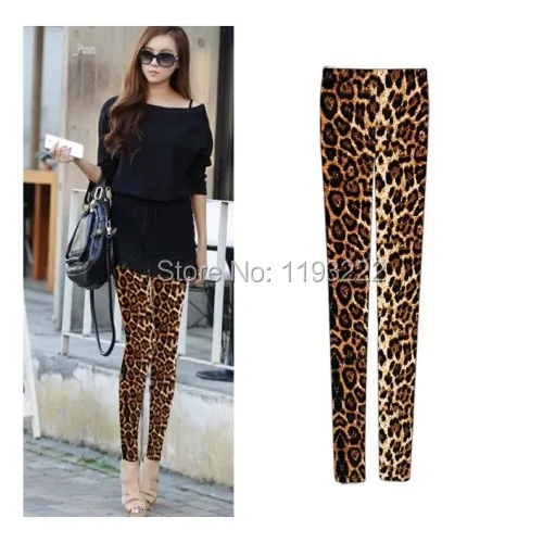 Harga Grosir, Wanita Liar Seksi Brown Leopard Legging Dipotong Funk Rock Slim Pensil Celana