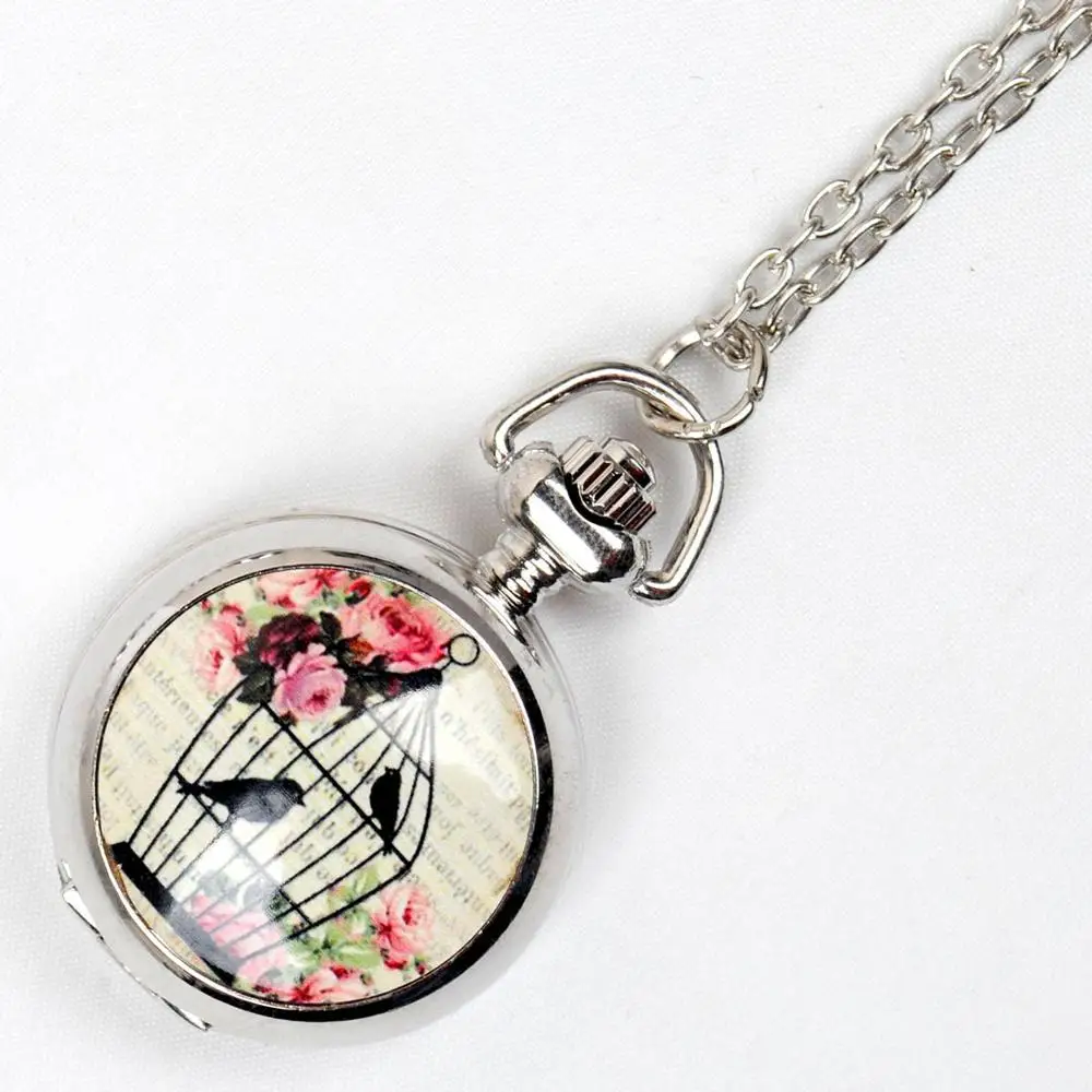 Small Size Vintage Lively Cute Design Fashion Quartz Retro Pocket Watch with Necklace