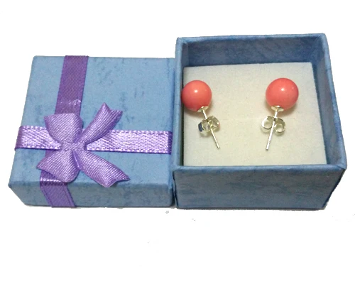 Pink Natural Round Coral Earring With 925 Sterling Silver Stud